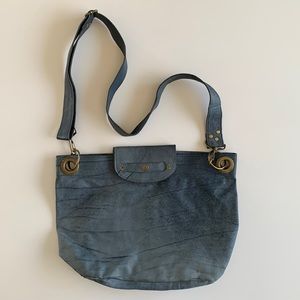 Heather & Hide handmade blue genuine leather hobo bag w/adjustable strap